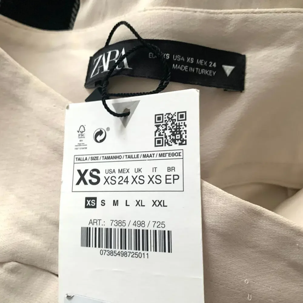 Zara Full Length Trousers with Cutout Opening in Ecru Off White
